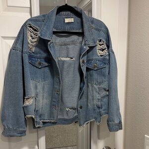 Caution To The Wind Light Blue Distressed Jean Jacket